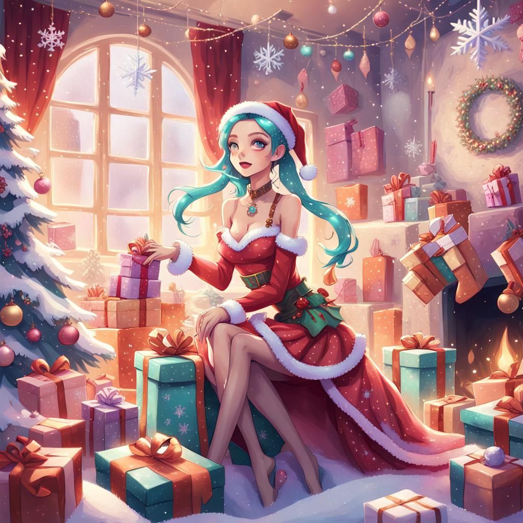 Jinx in Whimsical Christmas Fantasy Illustration