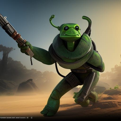 Epic Rodian Bounty Hunter in Stunning 3D Cinematic Style