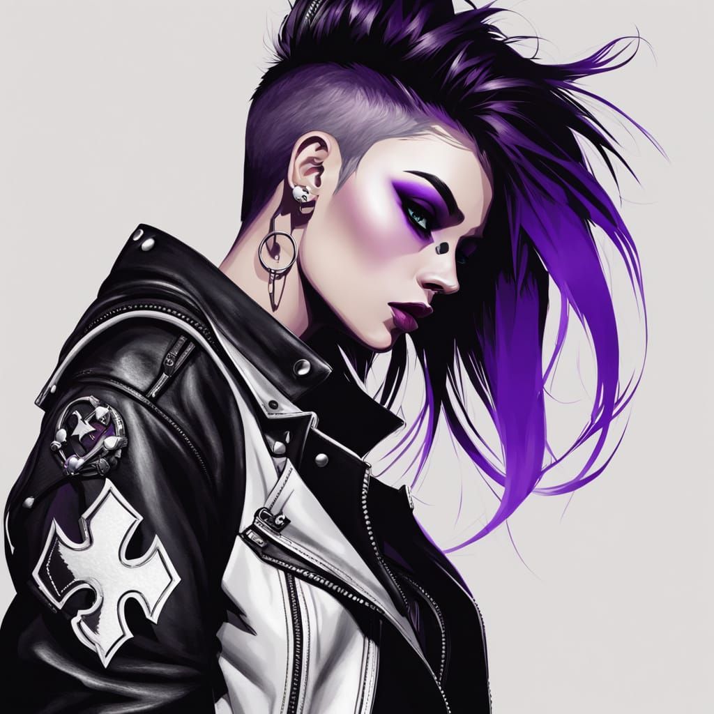 Bold Ace Aesthetic Character in Black, Silver, and Purple