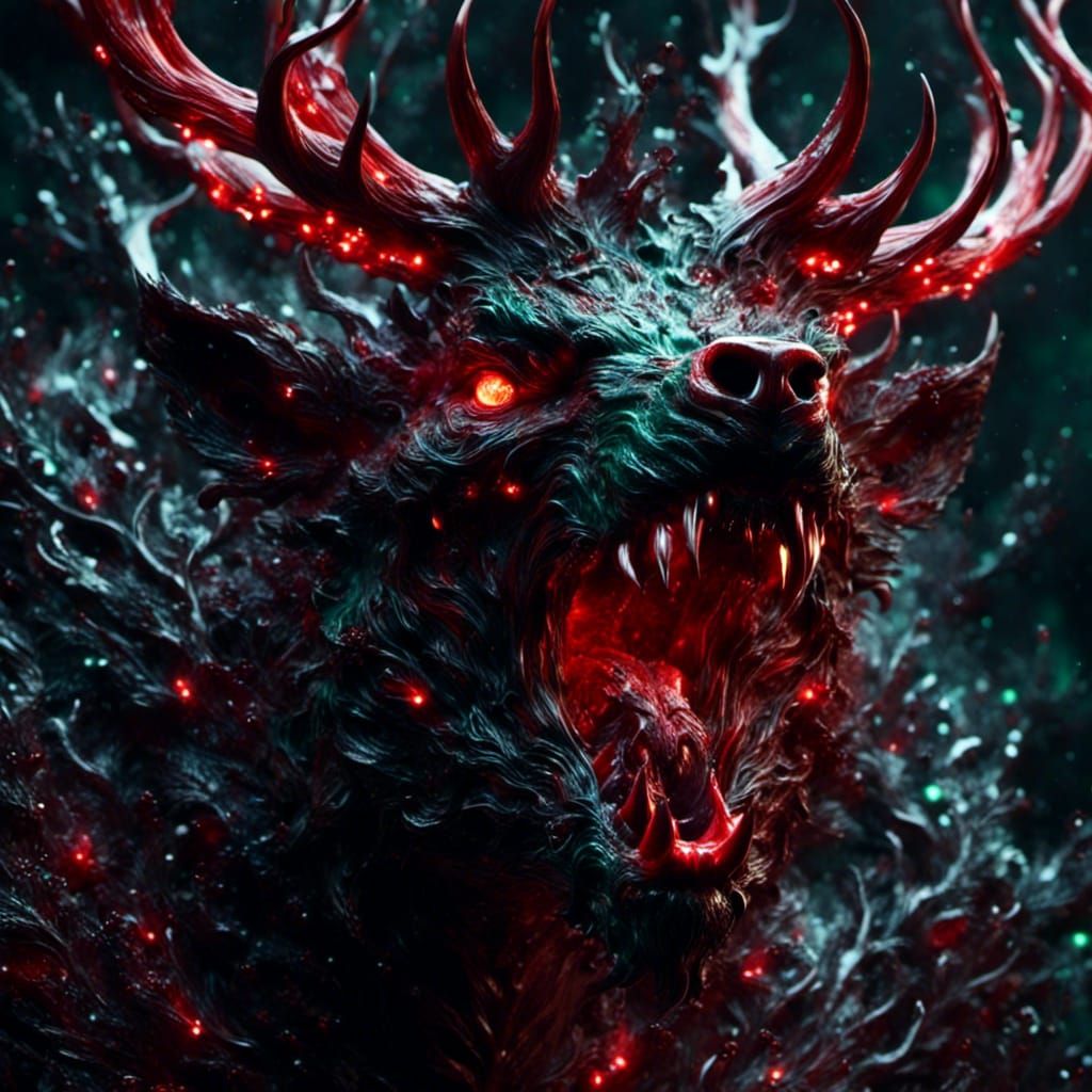 Zombie Reindeer with Glowing Nose in Winter Forest