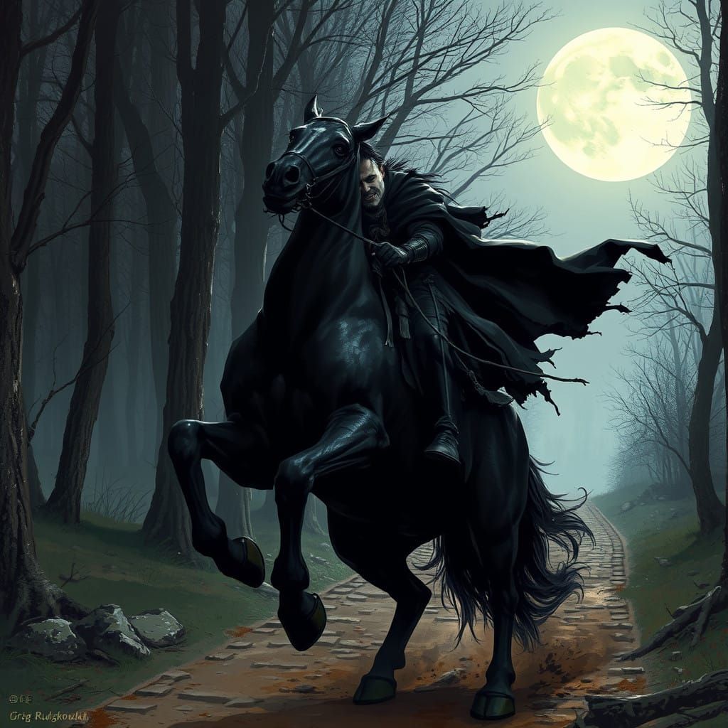 Sinister Horse Rears Up Under Full Moonlight