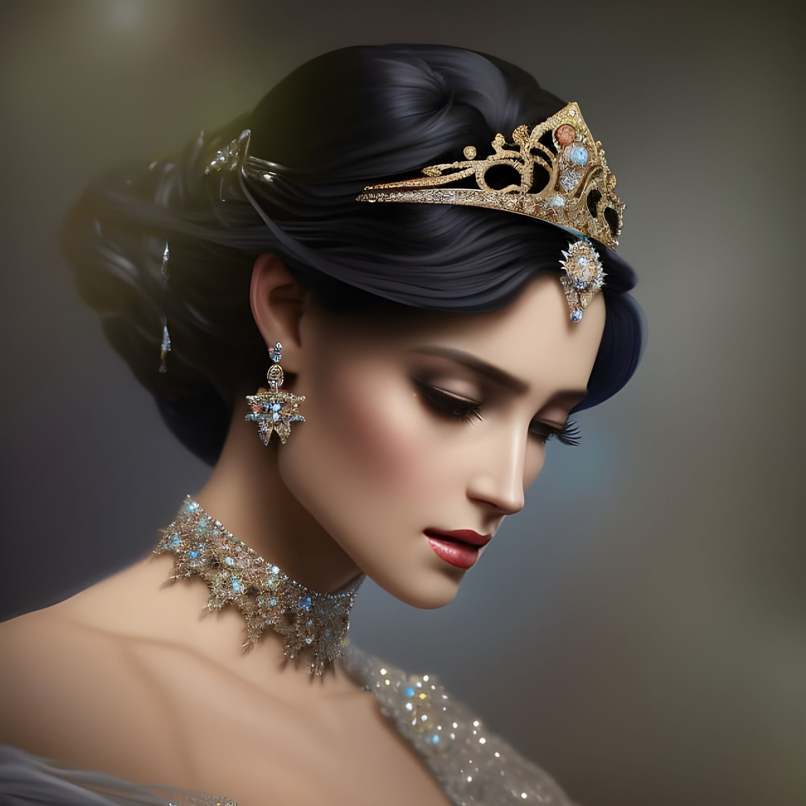 Crystalline Woman with Diamond Crown, Art Nouveau Style