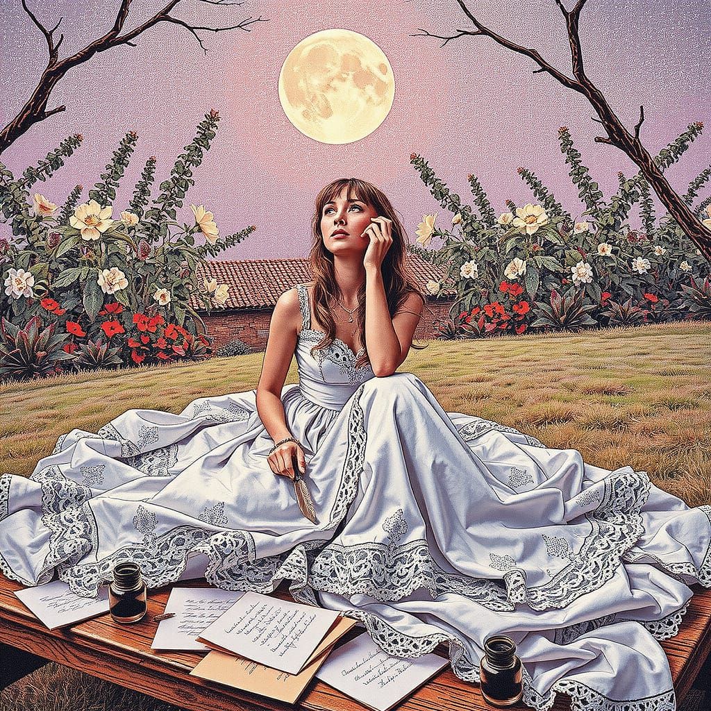 Ethereal Moonlit Serenade in White Satin