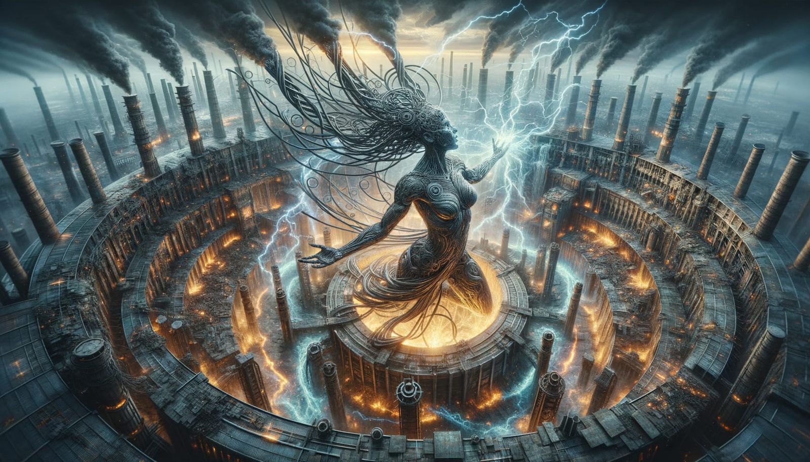 Dieselpunk Goddess of Chain Links Commands Lightning