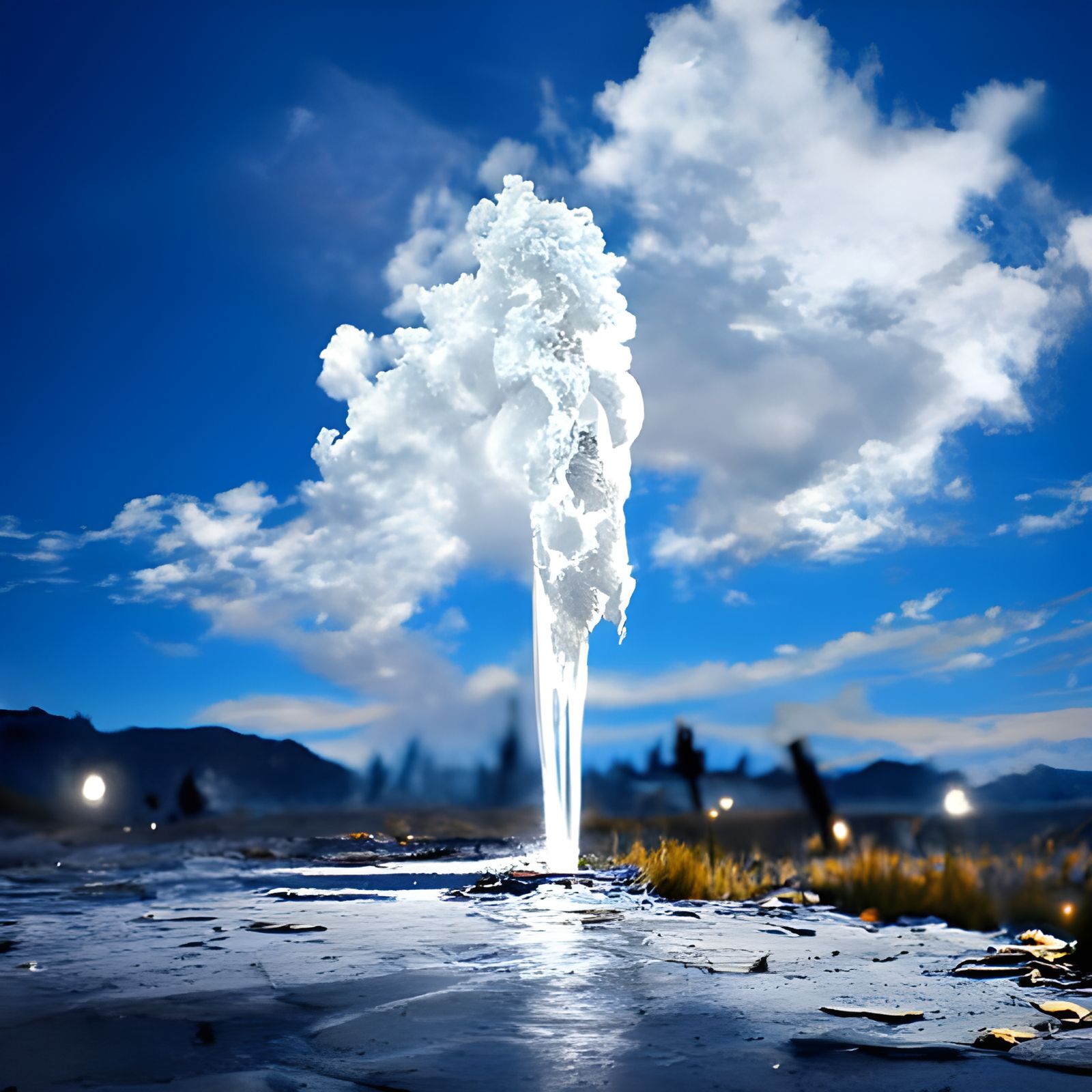 Erupting Geyser in Detailed Matte Painting Style
