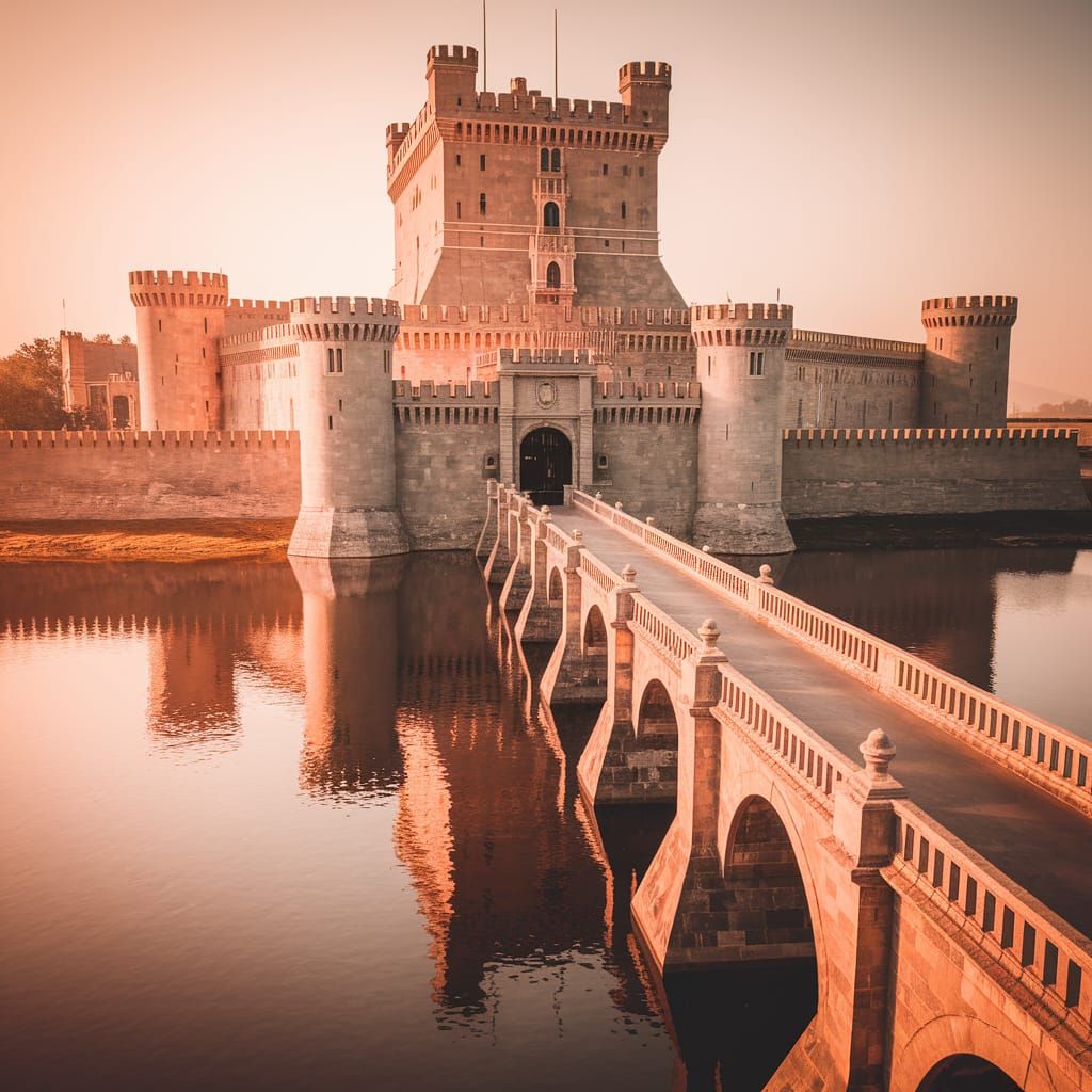 Majestic Castle on a Hill with Moat and Drawbridge