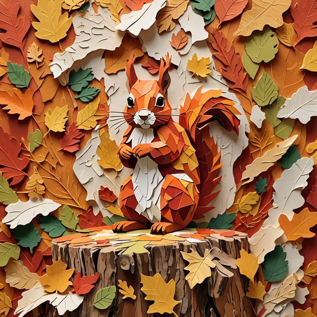 Squirrel in Matisse-Inspired Paper Collage