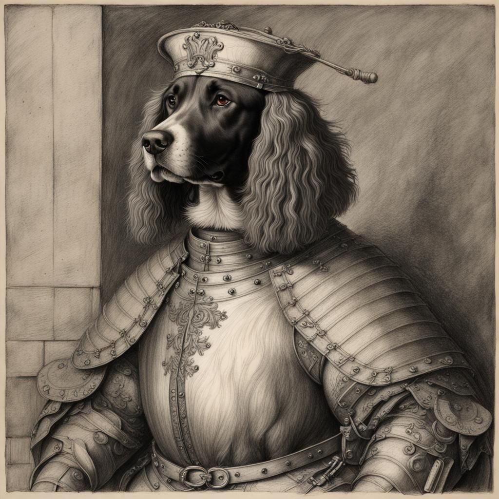 Dog Reimagined as Guard: Charcoal Drawing