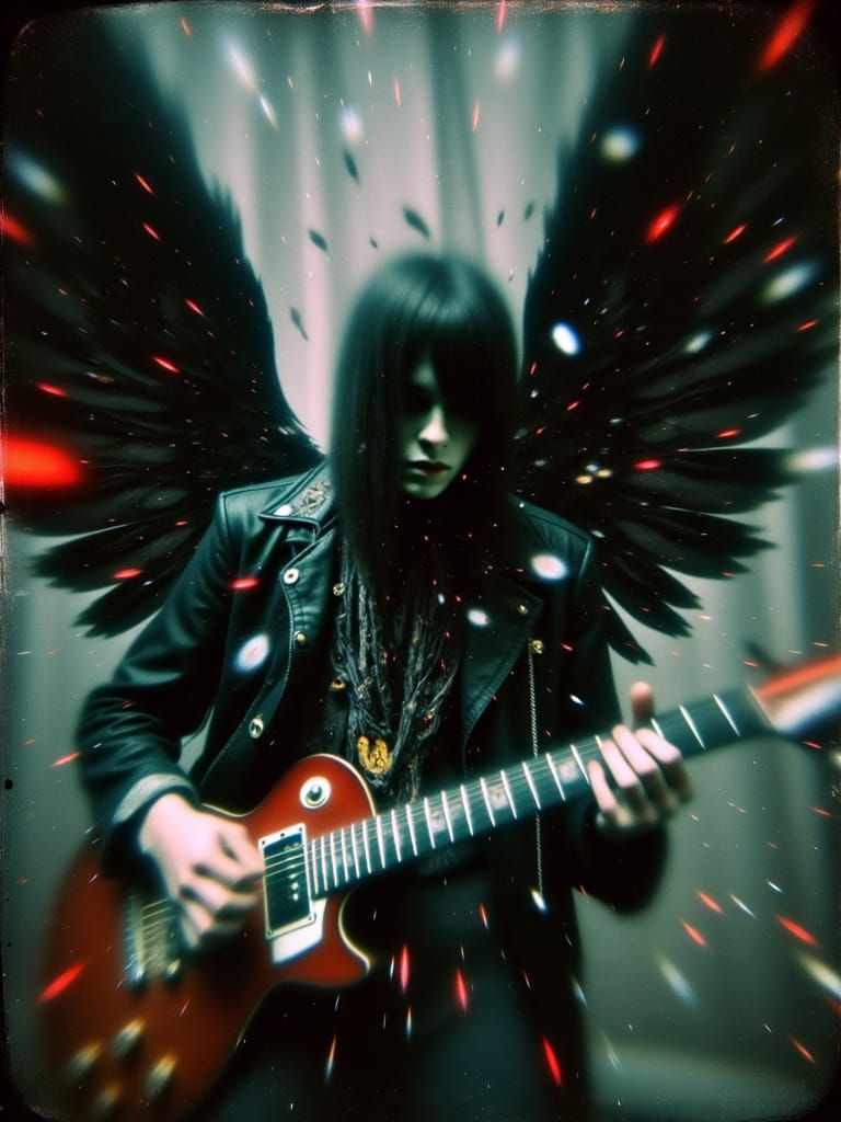 Gothic Angel Playing Guitar as Impasto Painting