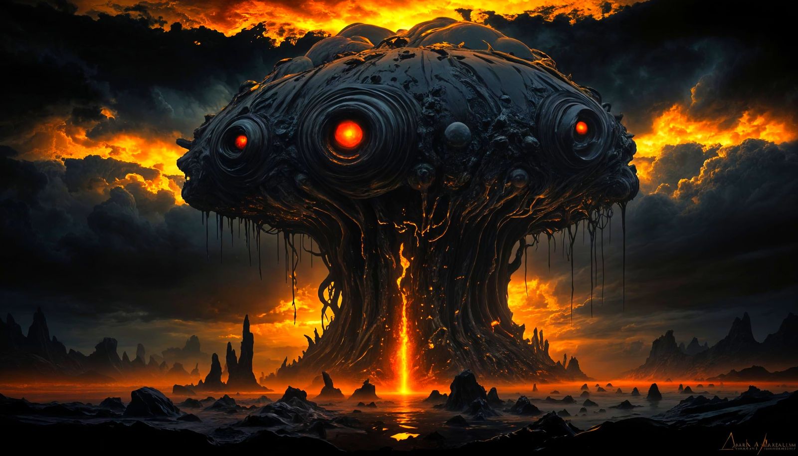 Biomechanical Alien Bloom on Obsidian Island