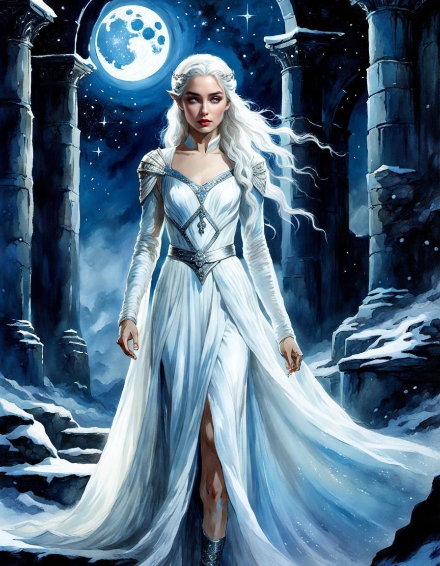 Elegant Elven Woman in Apocalyptic Ruins