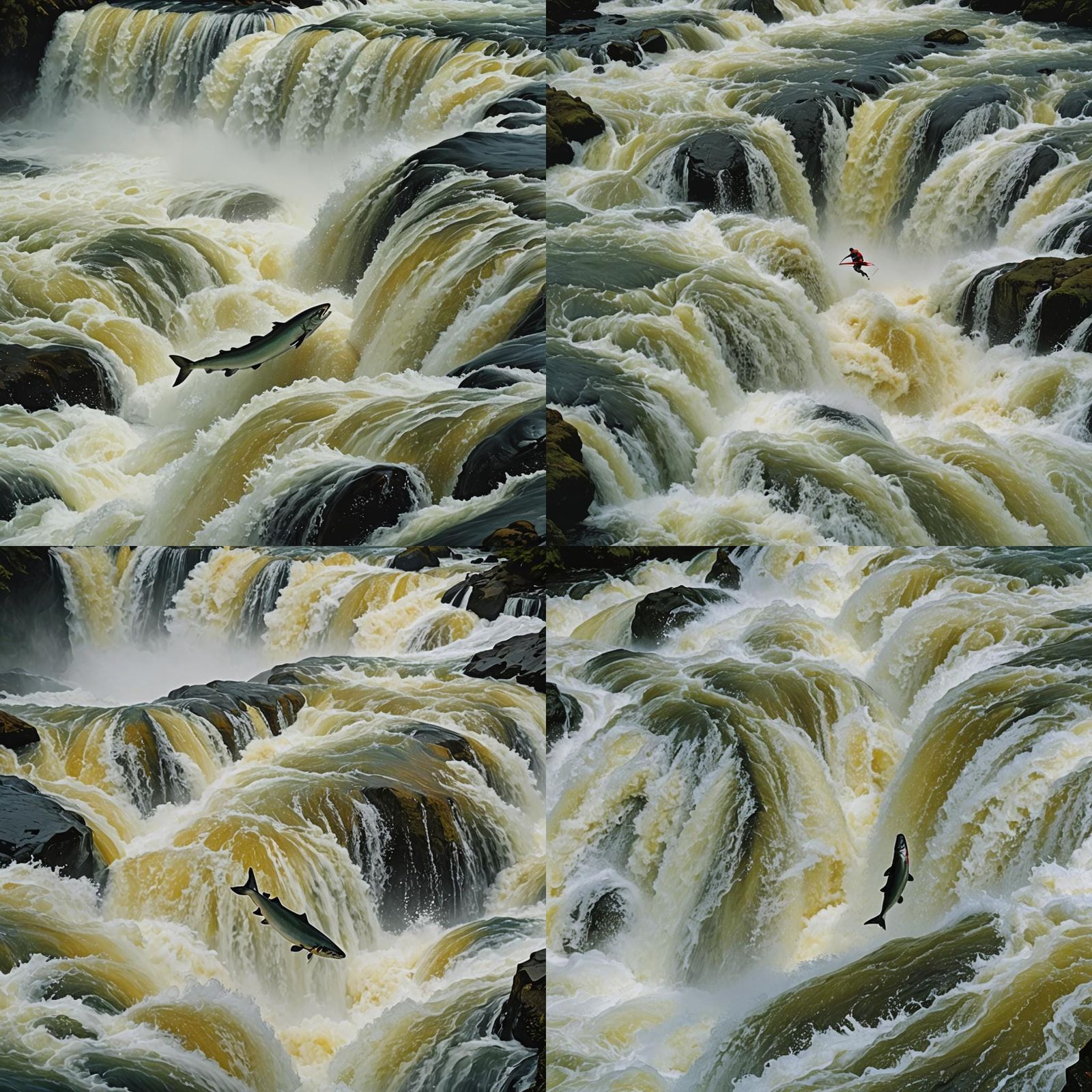 Salmon's Triumph: Leaping Over Towering Waterfall