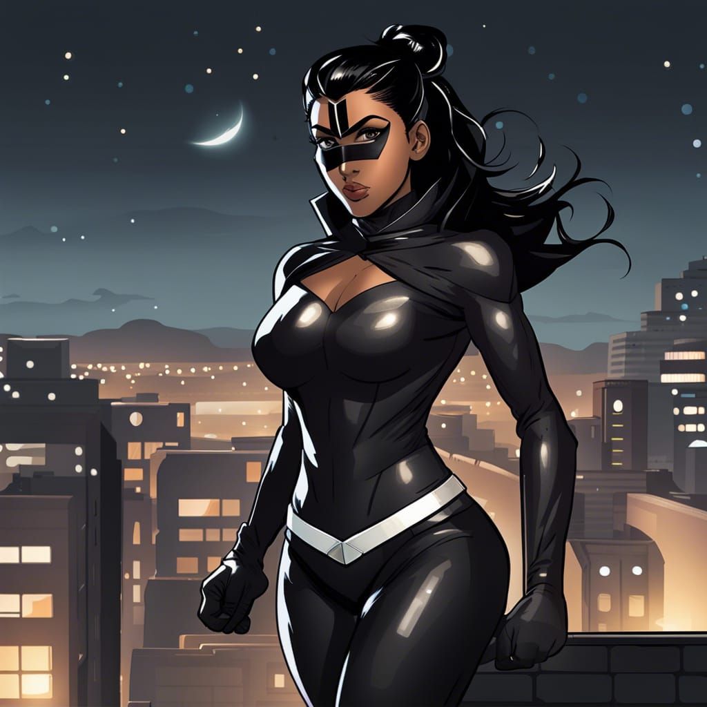 Indian Superheroine on Rooftop at Night