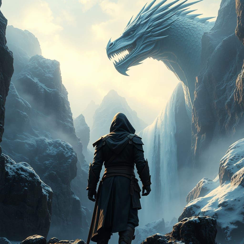 Mystical Ice Dragon in Ethereal Landscape