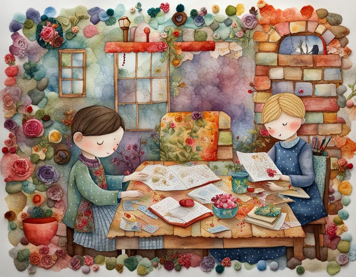 Watercolor Storybook Illustration of a Crafter's Journey