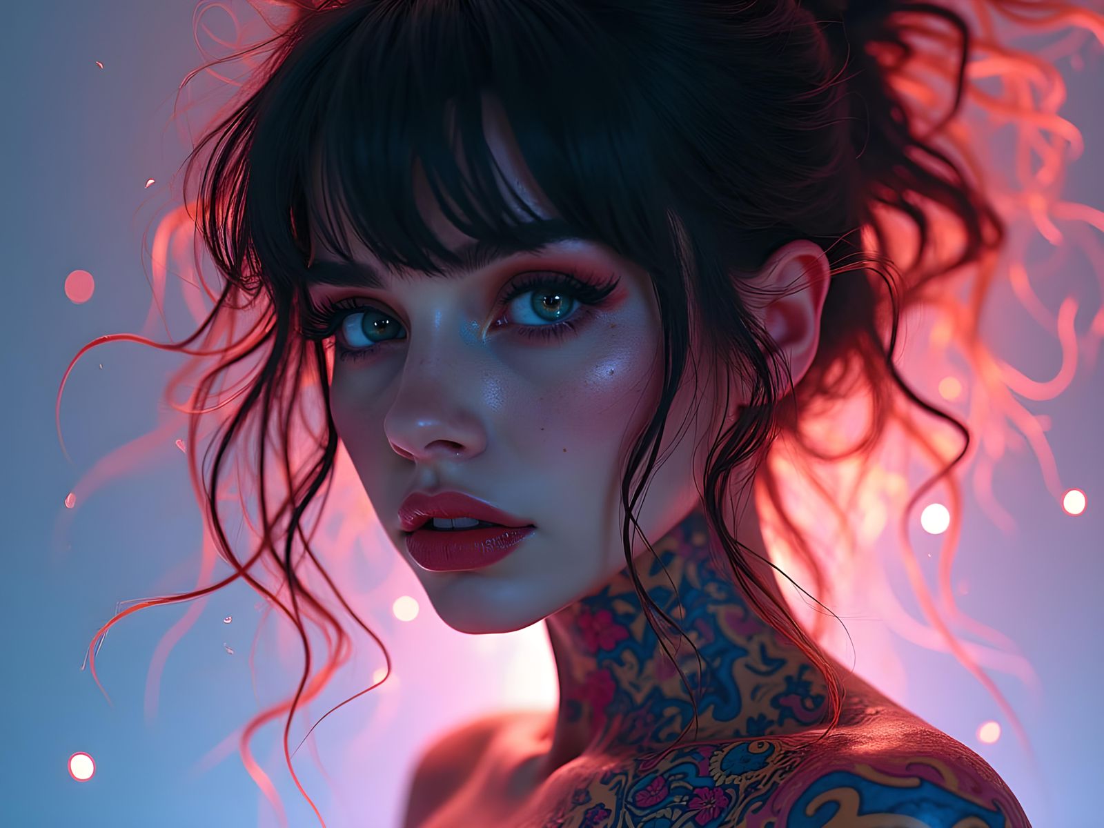 Bold Woman with Tattoos: A Digital Portrait