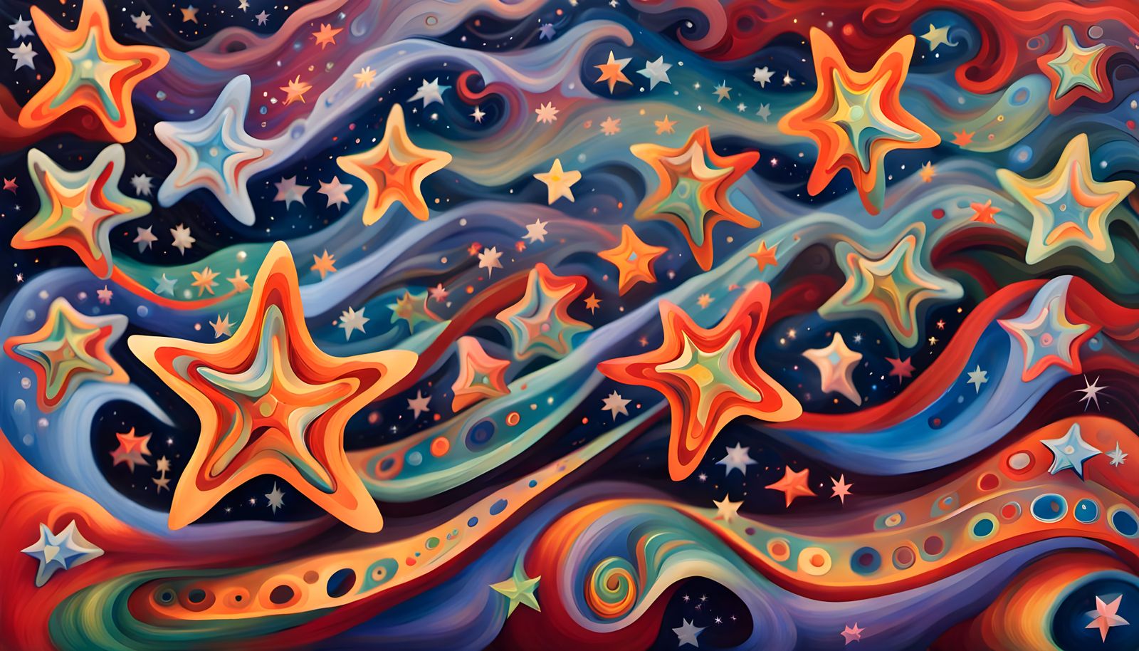 Iridescent Stars in Aboriginal-like Impasto Painting