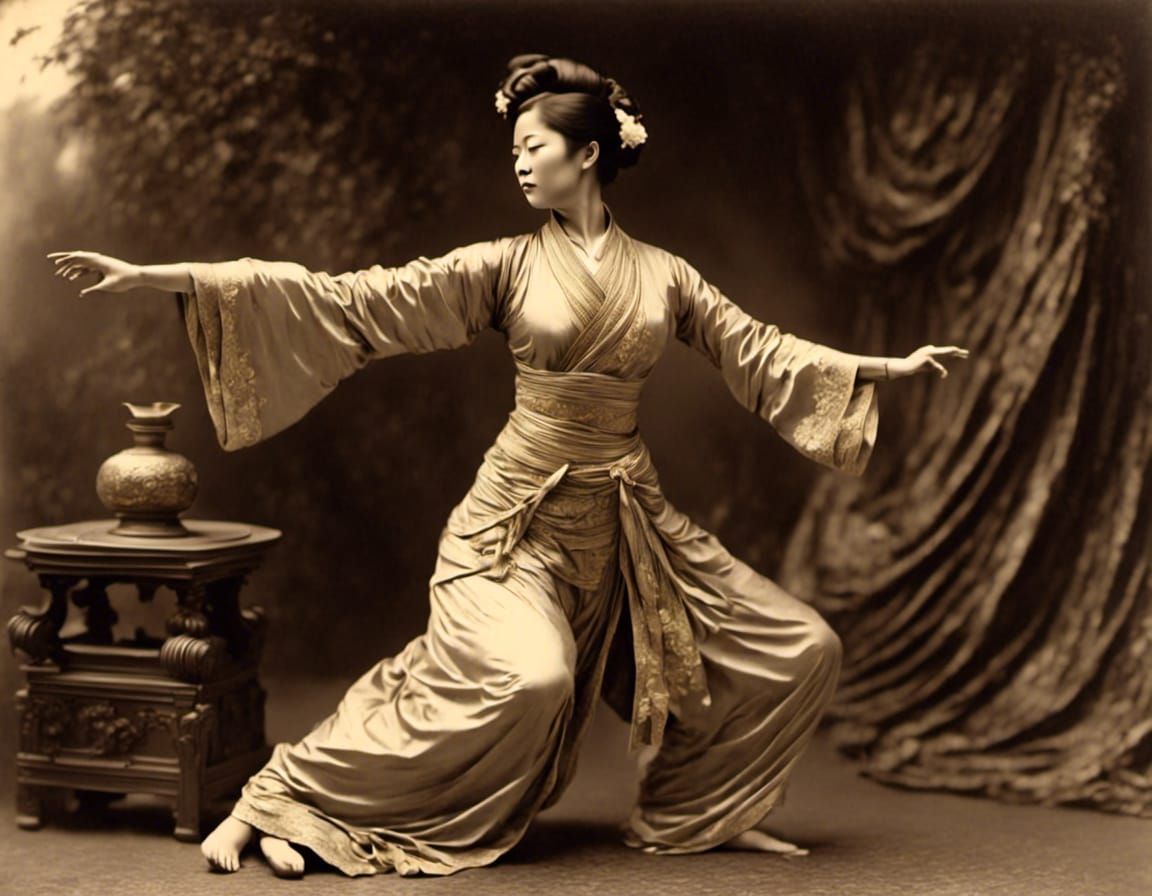 Woman Practicing Tai Chi in Gilded Age Style