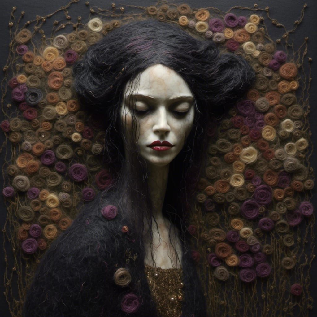 Moody Vampire Felted Wool Embroidery Fiber Art