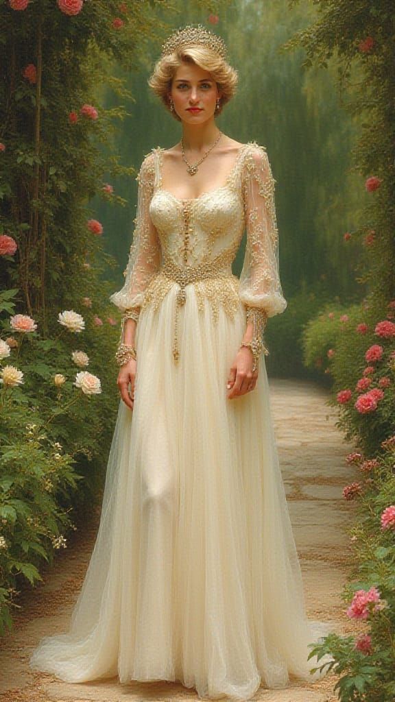 Elegant Royal Portrait in Whimsical Art Nouveau Style