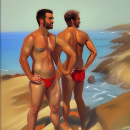 Gay Men in Speedos as Oil Painting