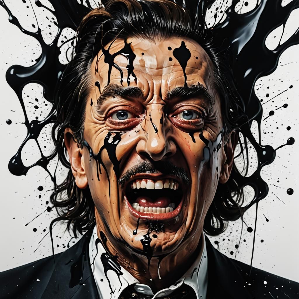 Surreal Black Paint Portrait in 3D