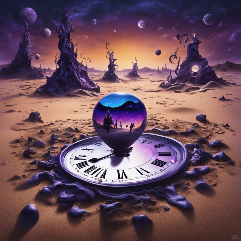 Surreal Desert Landscape with Melting Clocks, Dali Style