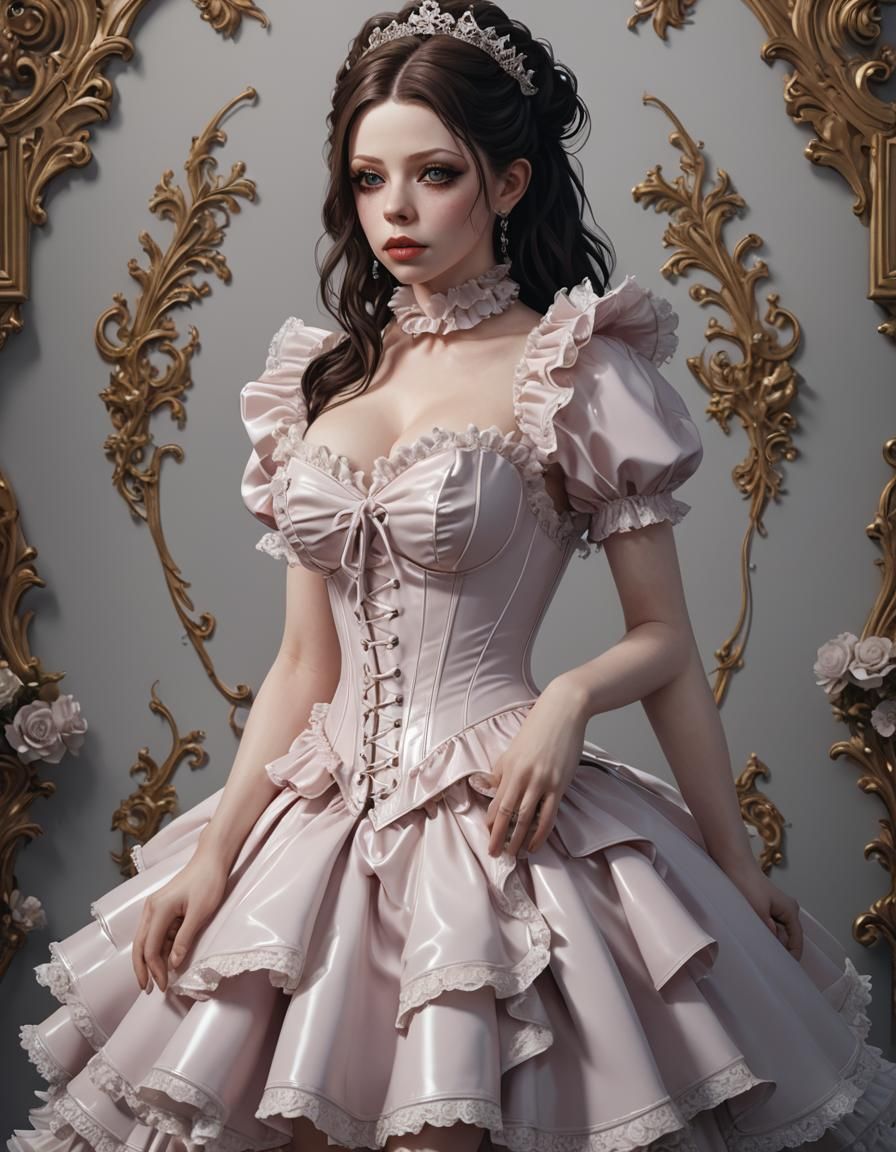 Michelle Trachtenberg in Frilly Latex Corset Dress