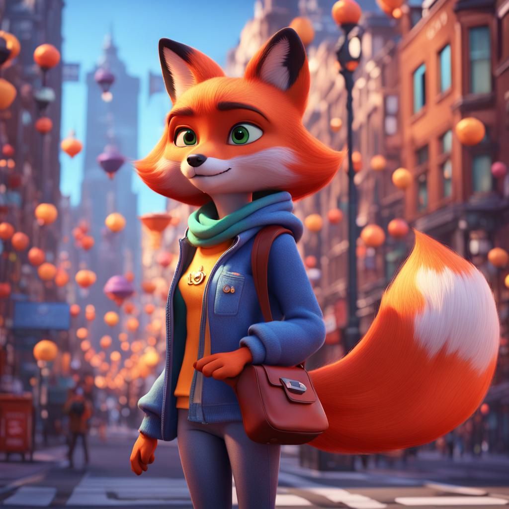 Fox Girl in the City: Pixar-Style 3D Digital Art