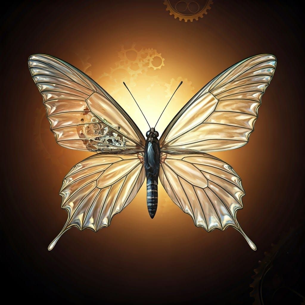Surreal Glass Butterfly in Golden Light