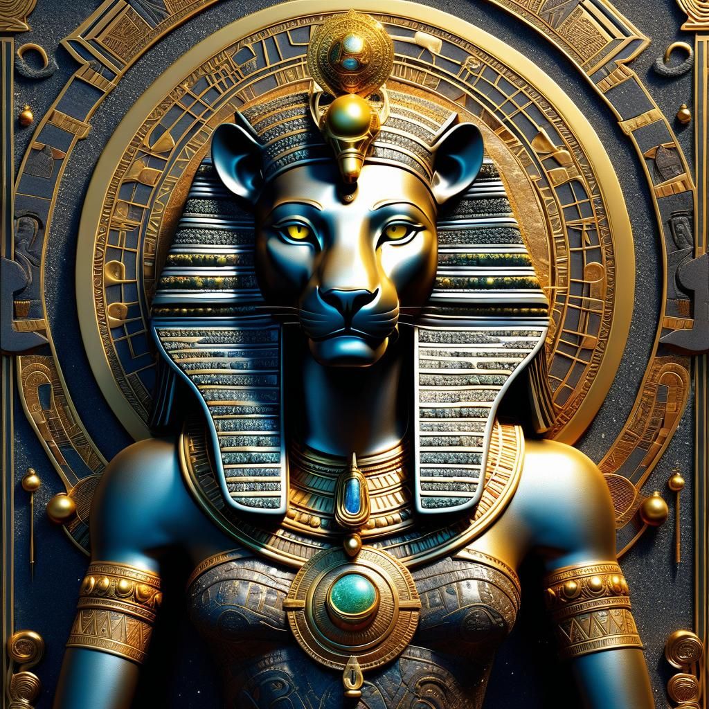 Goddess Sekhmet in Luminous CGI Diorama