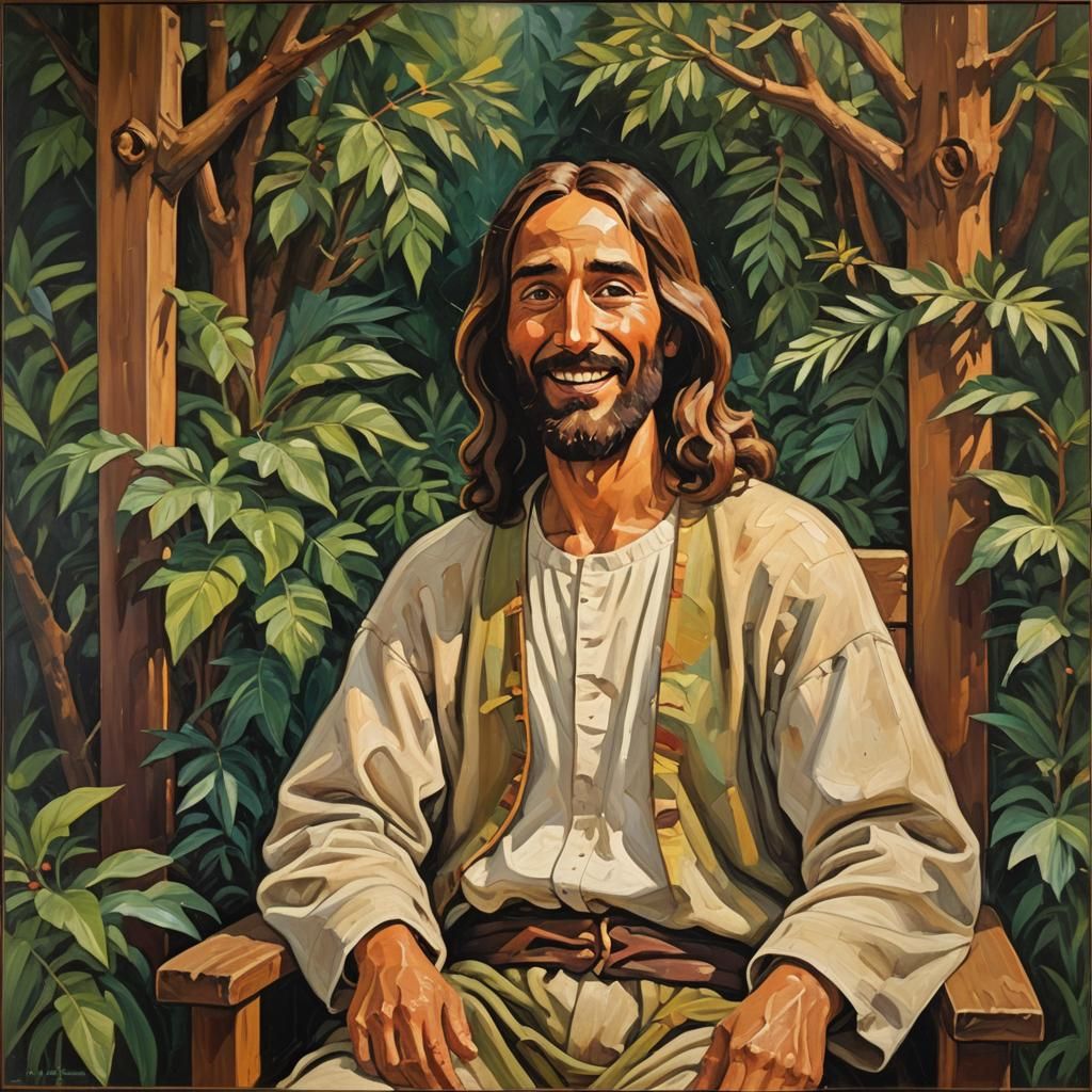 Joyful Jesus Portrait in Expressionist Impasto Style