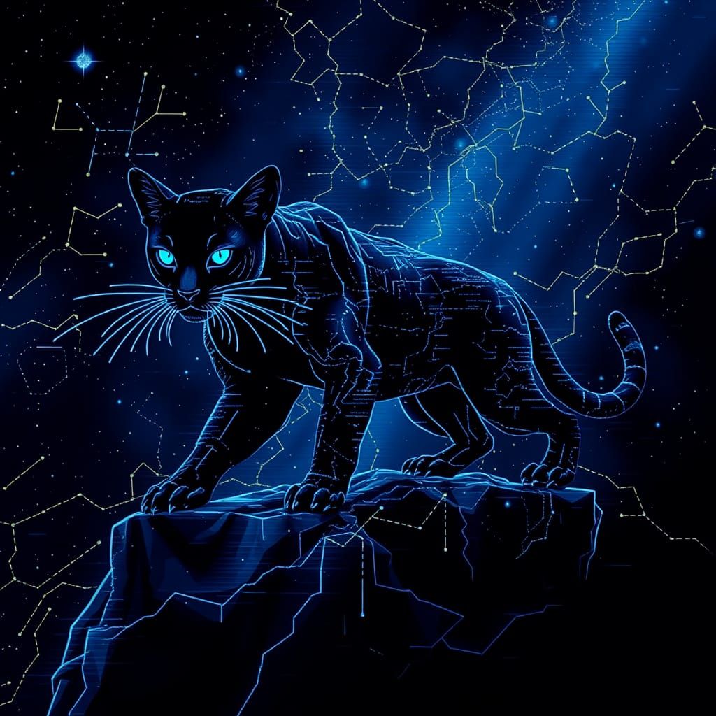 Abstract Black Puma in Maximalist Glitch Style