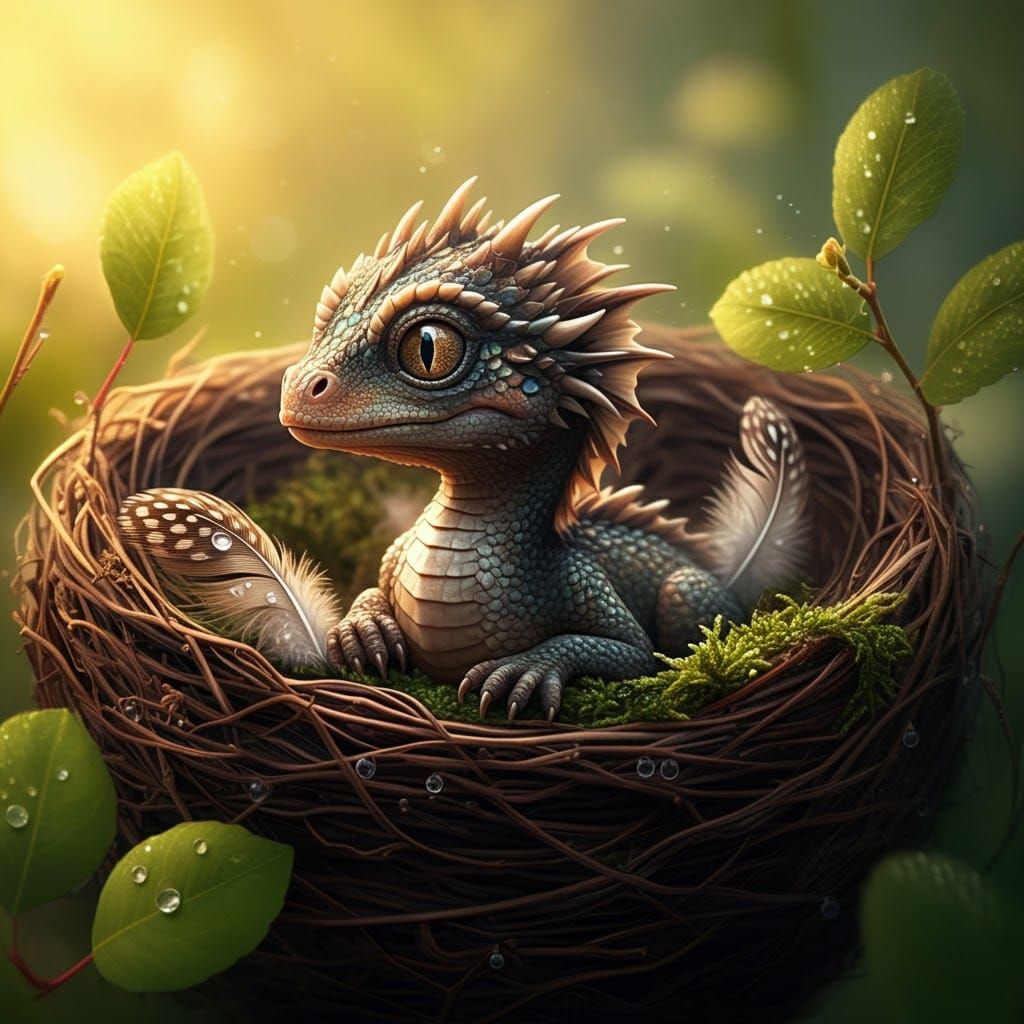 Baby Dragon in Nest, Photorealistic 16k