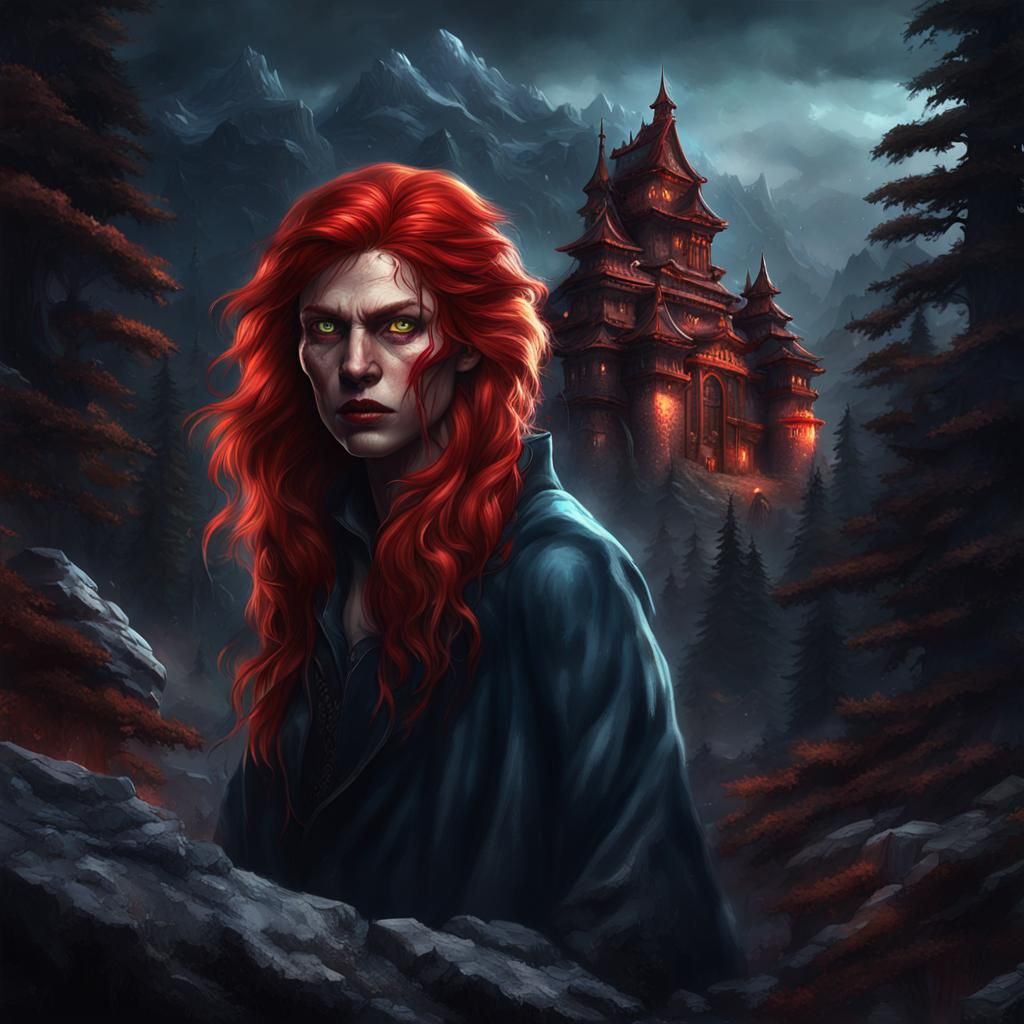 Beautiful Werewolf in Satin in Dark Fantasy Style