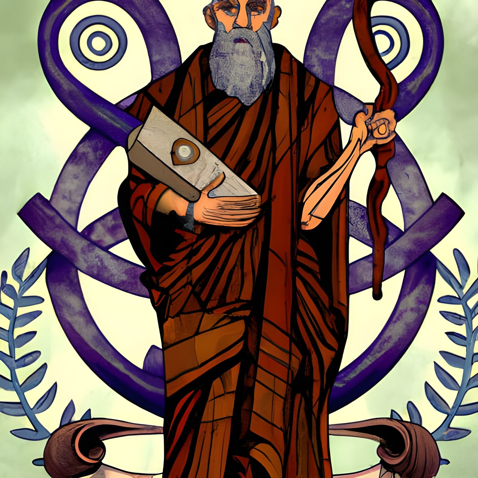 Hippocrates with Caduceus in Aetherpunk Romanesque Style