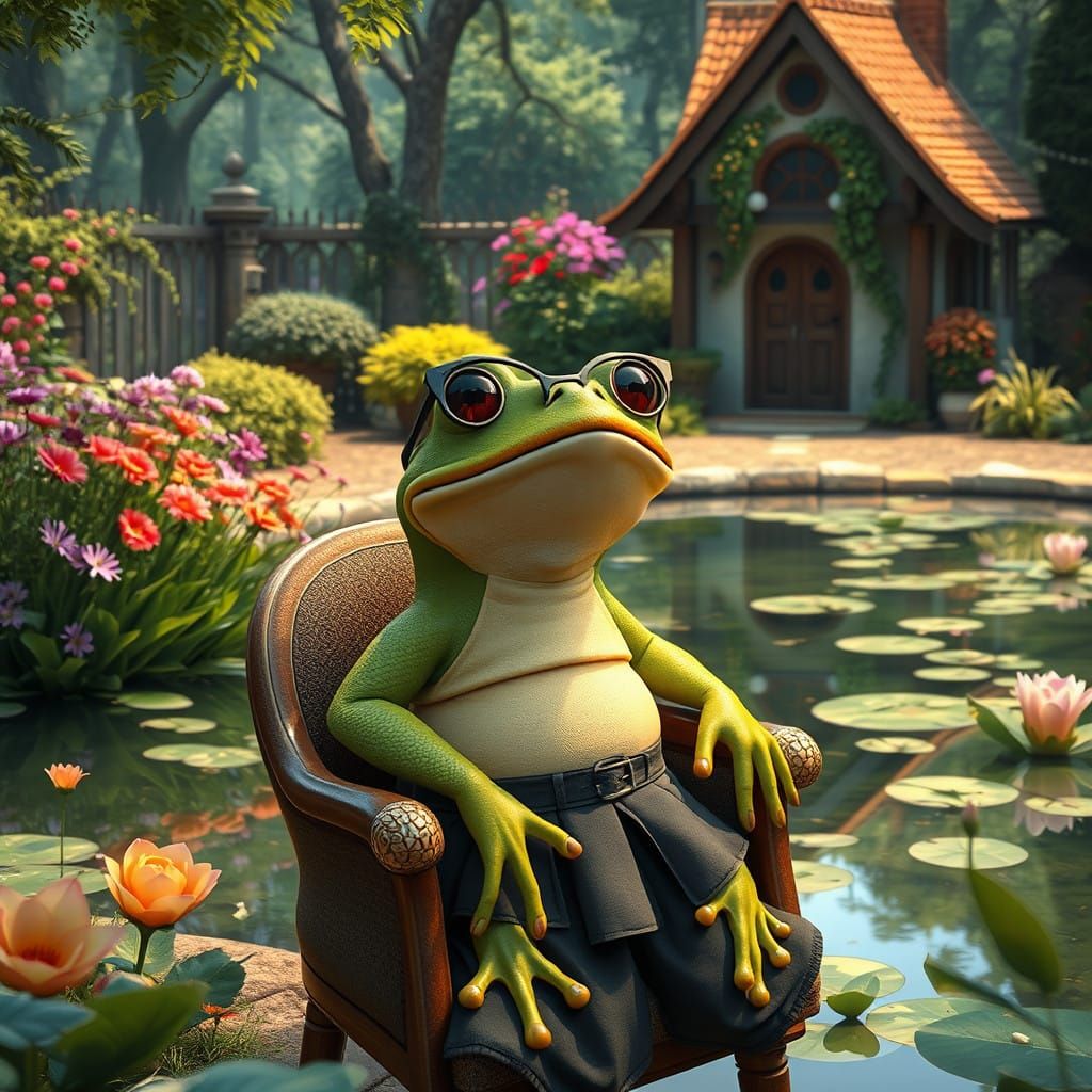 Whimsical Summer Scene: A Regal Frog's Enchanted Park