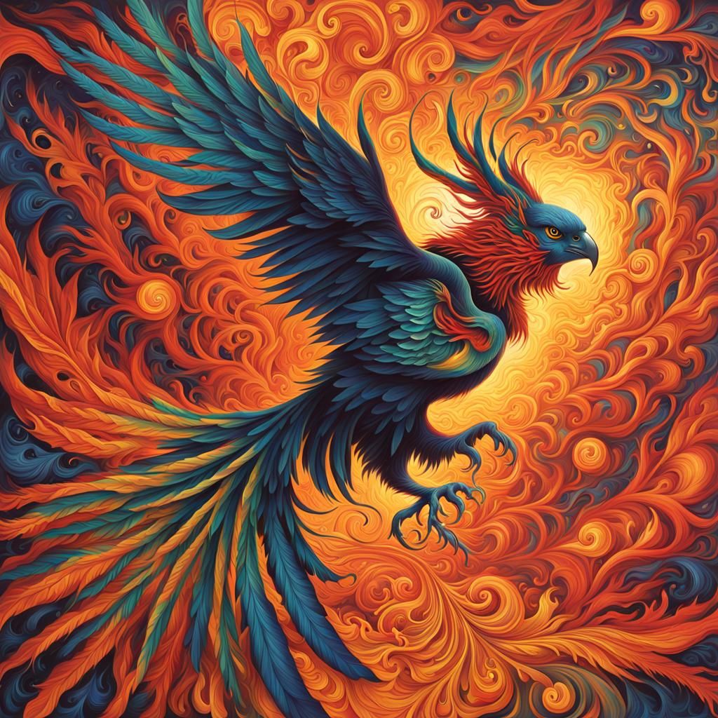 Phoenix Transformation: Wings Ablaze in Fiery Light