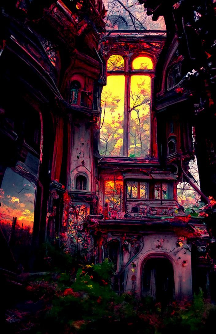 Post-Apocalyptic Victorian Manor at Sunset