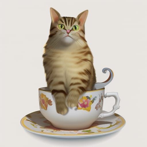 Cat in Teacup: Pixar Style 3D Render