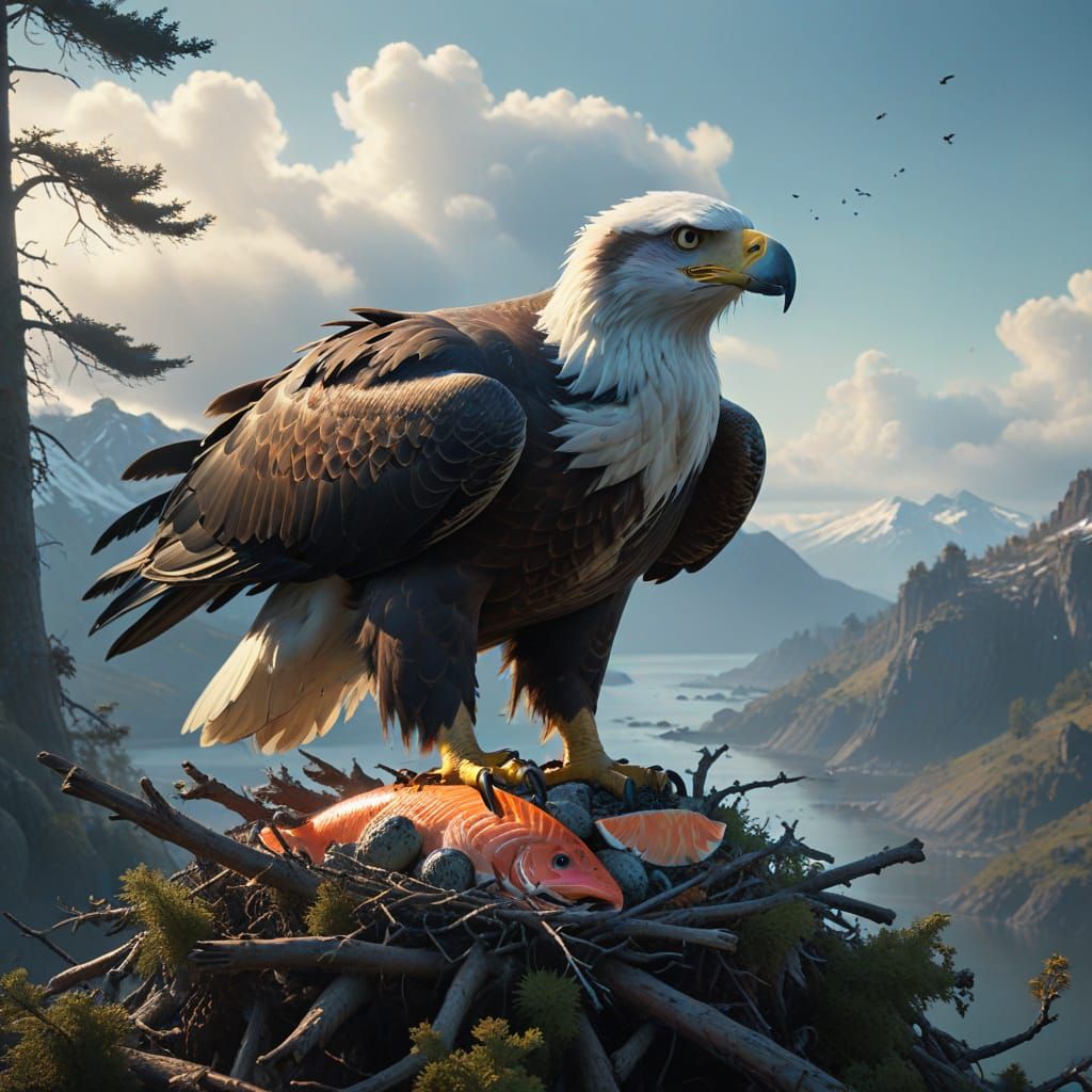 Majestic Sea Eagle Dominates its Mountain Nest