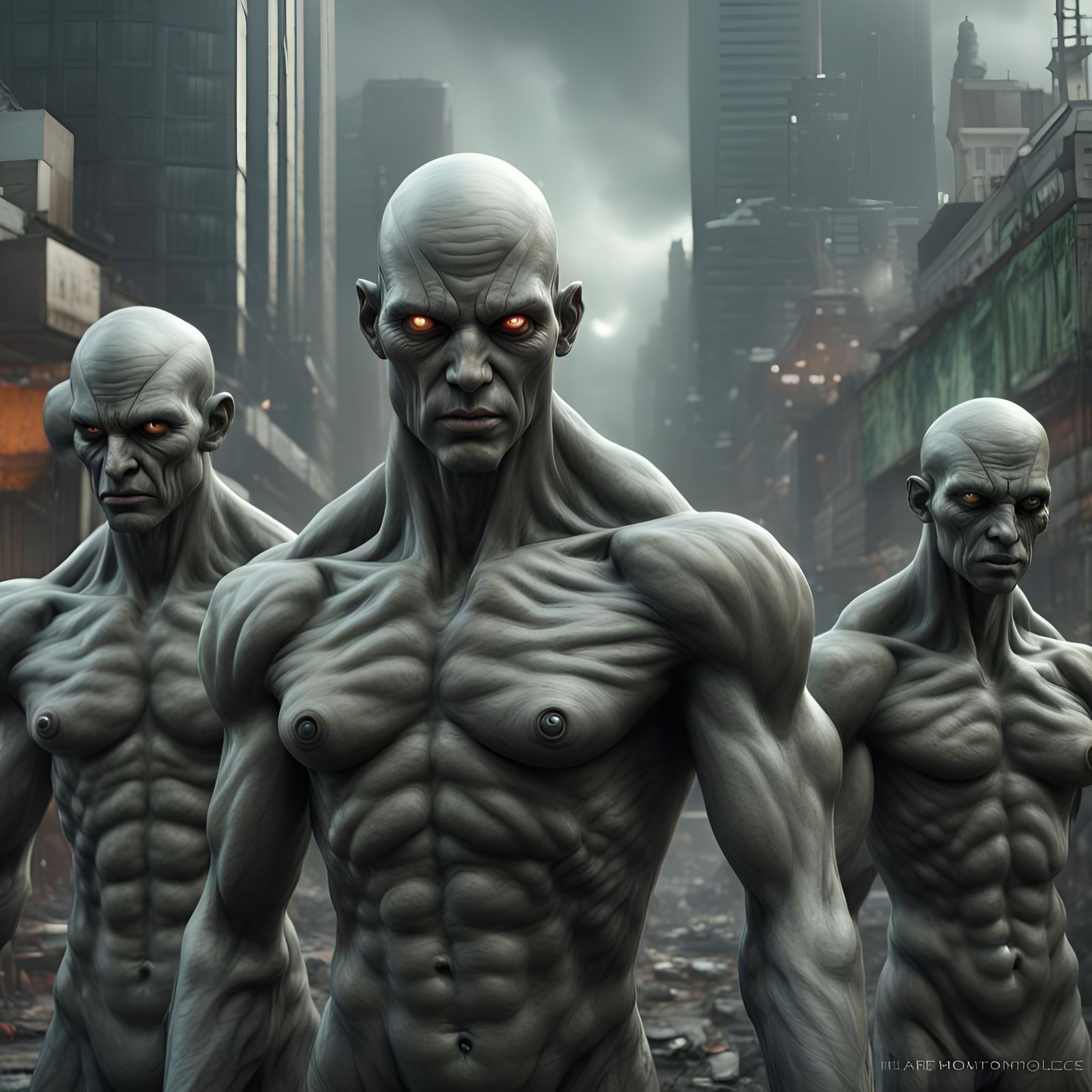 Mutant Clones in Post-Apocalyptic City: Photorealistic Art