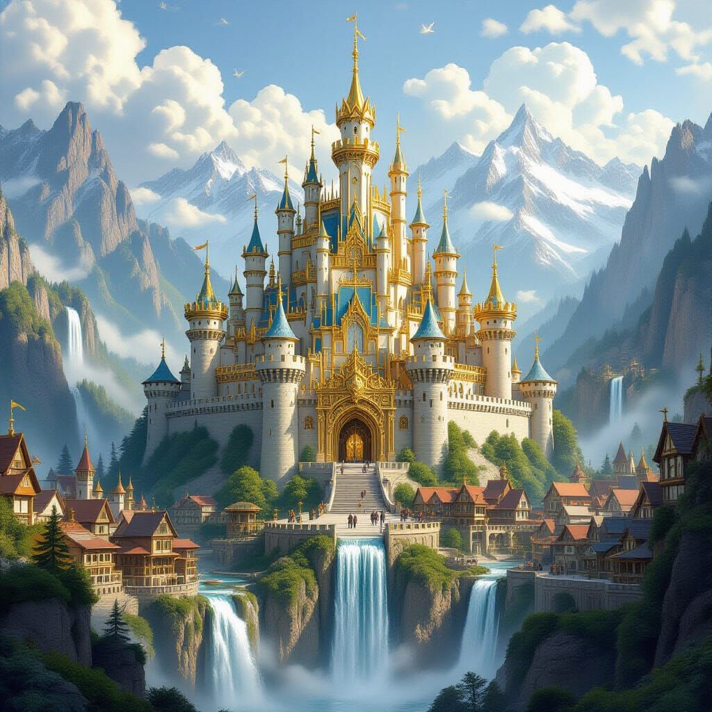Epic Fantasy Kingdom as Ornate Golden Crown
