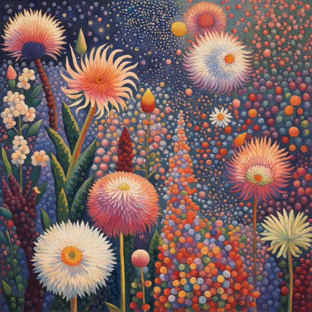 Pointillist Folk Art in Bright Colors