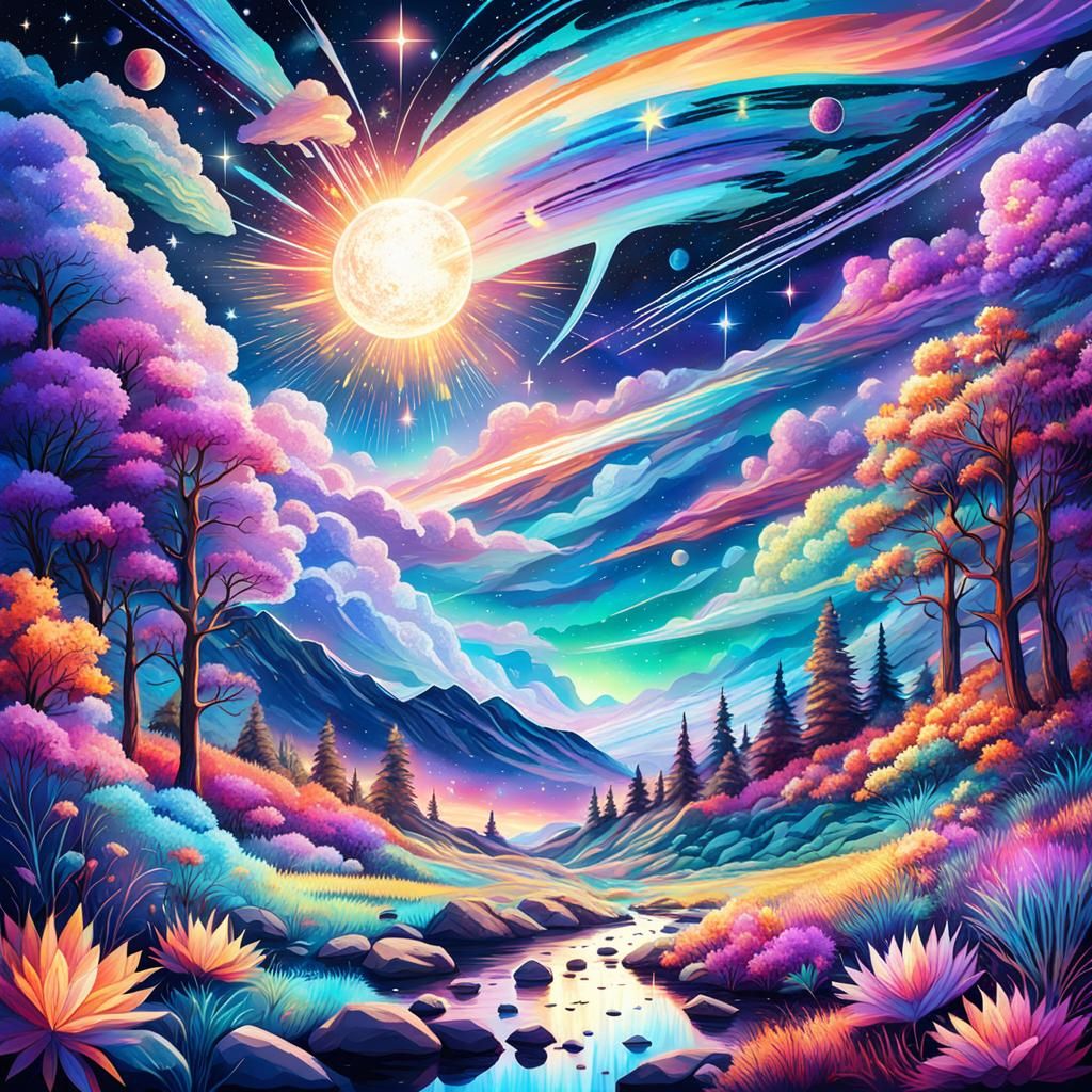 Holographic Night Sky: Astral Cosmic Illustration
