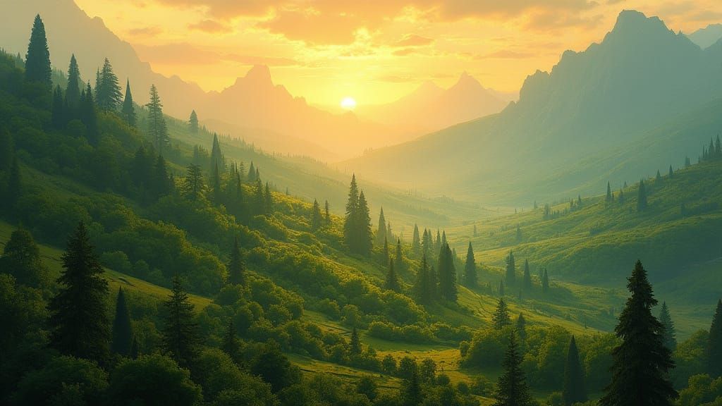 Mystical Colchis Landscape with Golden Light, as Digital Art