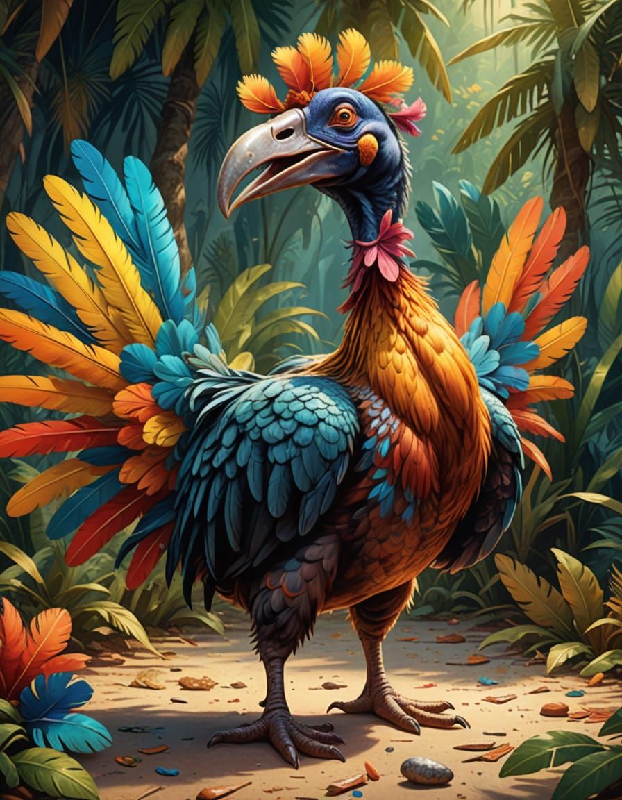 Dodo Bird Performs Capoeira in Vibrant Oil Painting