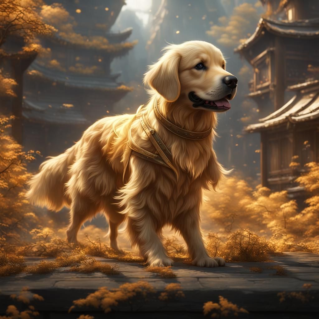 Golden Retriever Ninja: Detailed Fantasy Concept Art