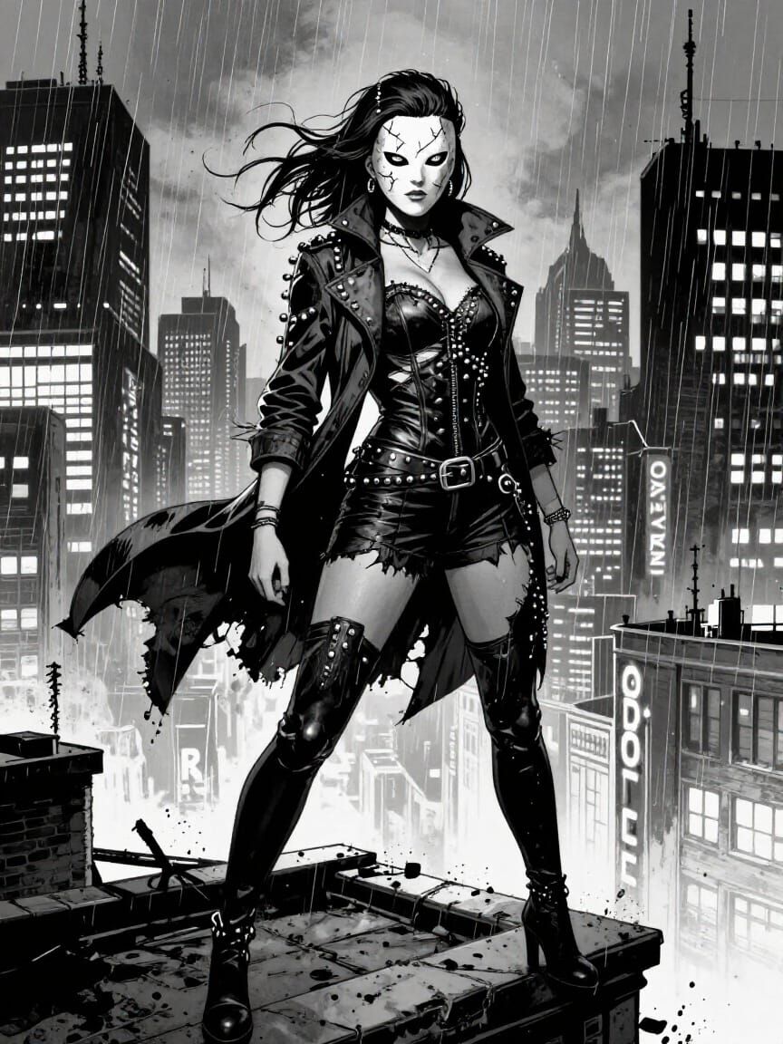 Comic Book Cover Art: Defiant Woman on Rooftop