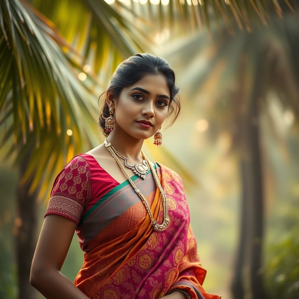 Sultry Kerala Landscape with Confident Indian Beauty
